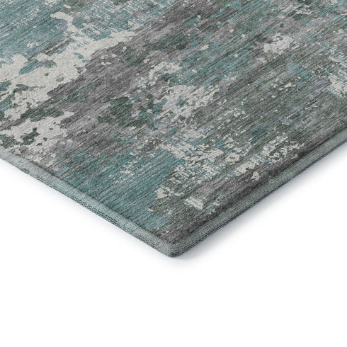 9' X 12' Pale Aqua Ivory And Gray Abstract Washable Area Rug With UV Protection