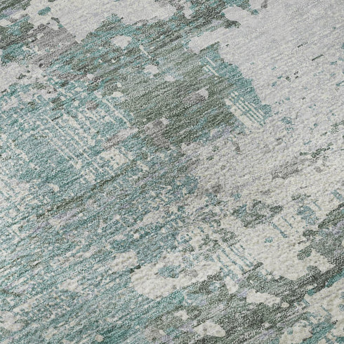 9' X 12' Pale Aqua Ivory And Gray Abstract Washable Area Rug With UV Protection