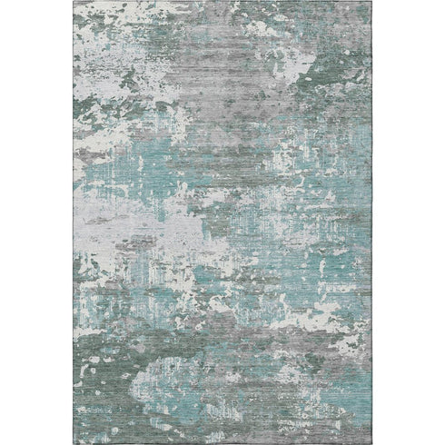9' X 12' Pale Aqua Ivory And Gray Abstract Washable Area Rug With UV Protection