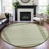 8' X 8' Artichoke Green Ivory And Gray Striped Washable Round Rug With UV Protection