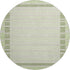 8' X 8' Artichoke Green Ivory And Gray Striped Washable Round Rug With UV Protection