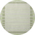 8' X 8' Artichoke Green Ivory And Gray Striped Washable Round Rug With UV Protection