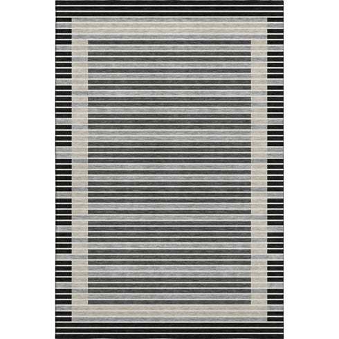 5' X 8' Black Gray And Silver Striped Washable Area Rug With UV Protection