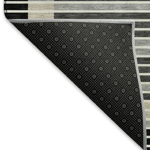 5' X 8' Black Gray And Silver Striped Washable Area Rug With UV Protection