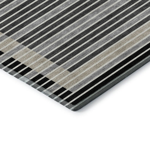 5' X 8' Black Gray And Silver Striped Washable Area Rug With UV Protection