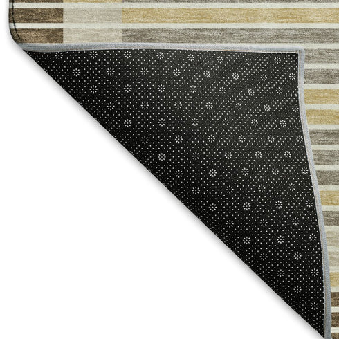 5' X 8' Brown Gold And Silver Striped Washable Area Rug With UV Protection