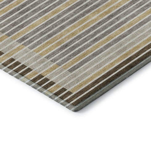 5' X 8' Brown Gold And Silver Striped Washable Area Rug With UV Protection