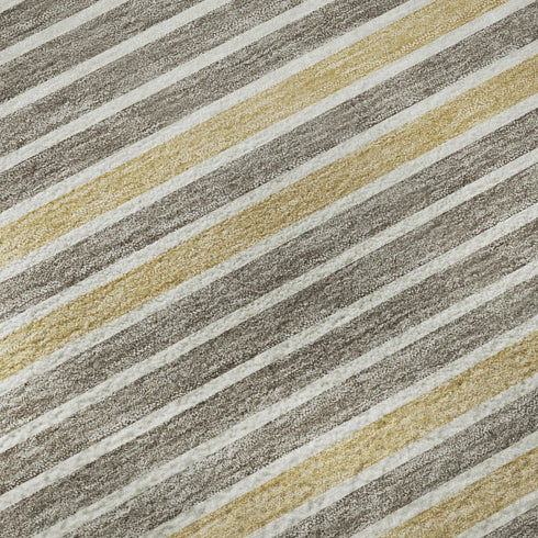5' X 8' Brown Gold And Silver Striped Washable Area Rug With UV Protection