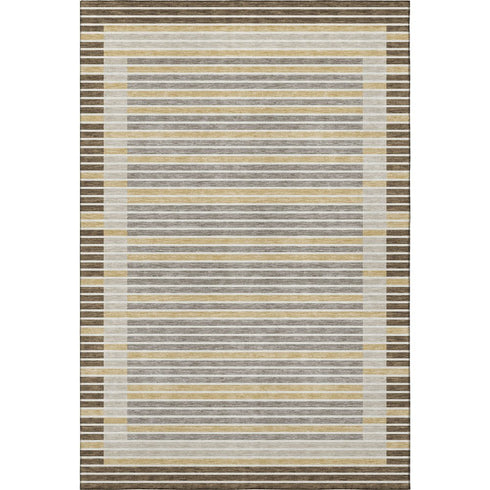 5' X 8' Brown Gold And Silver Striped Washable Area Rug With UV Protection