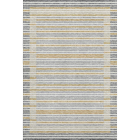 9' X 12' Gray Gold And Silver Striped Washable Area Rug With UV Protection