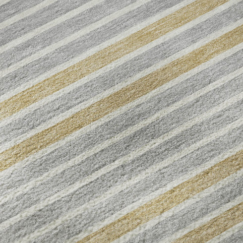 9' X 12' Gray Gold And Silver Striped Washable Area Rug With UV Protection