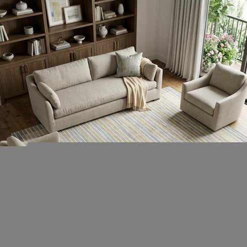 9' X 12' Gray Gold And Silver Striped Washable Area Rug With UV Protection