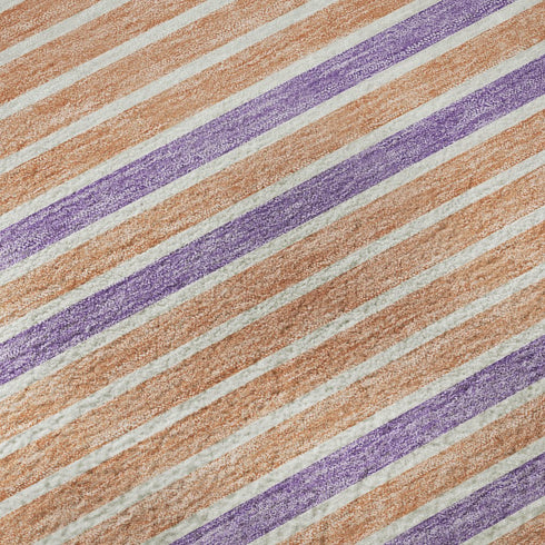 5' X 8' Lime Green Peach Teal And Purple Striped Washable Area Rug With UV Protection