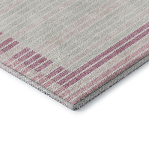 8' X 8' Pink Ivory And Mauve Striped Washable Round Rug With UV Protection