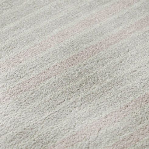 8' X 8' Pink Ivory And Mauve Striped Washable Round Rug With UV Protection