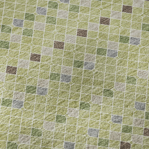 8' X 8' Artichoke Green Gray And Silver Striped Washable Round Rug With UV Protection