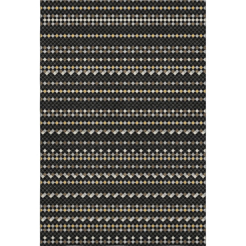 5' X 8' Black Gold And Silver Striped Washable Area Rug With UV Protection