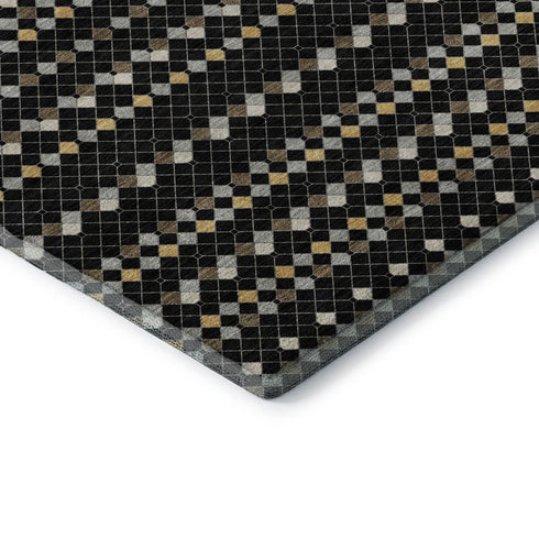 5' X 8' Black Gold And Silver Striped Washable Area Rug With UV Protection