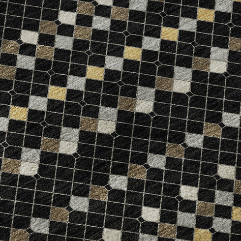 5' X 8' Black Gold And Silver Striped Washable Area Rug With UV Protection