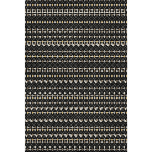 5' X 8' Black Gold And Silver Striped Washable Area Rug With UV Protection