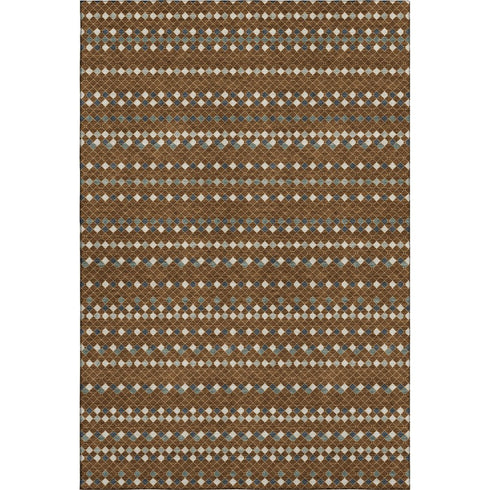 5' X 8' Brown Gray And Ivory Striped Washable Area Rug With UV Protection
