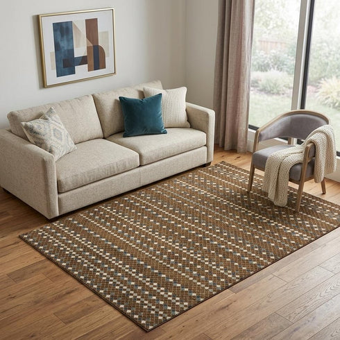 5' X 8' Brown Gray And Ivory Striped Washable Area Rug With UV Protection