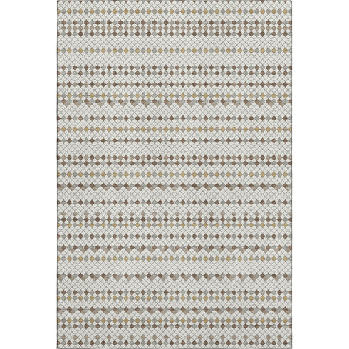5' X 8' Ivory Brown And Gray Striped Washable Area Rug With UV Protection