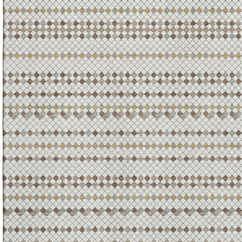 5' X 8' Ivory Brown And Gray Striped Washable Area Rug With UV Protection