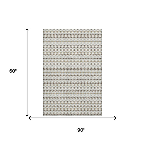 5' X 8' Ivory Brown And Gray Striped Washable Area Rug With UV Protection