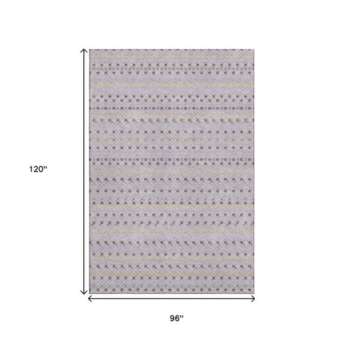 8' Lavender Gold And Gray Striped Washable Area Rug With UV Protection