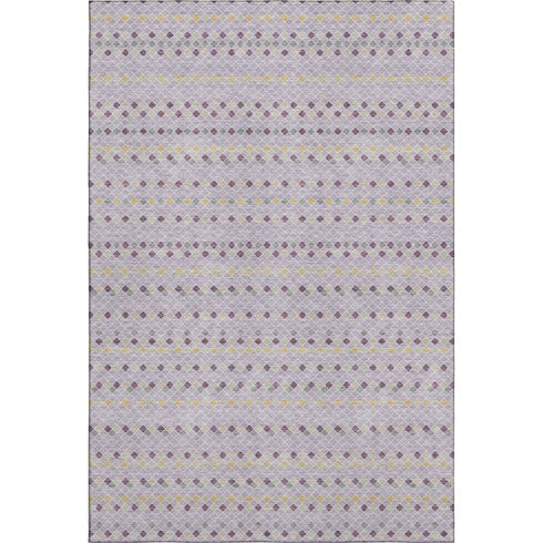8' Lavender Gold And Gray Striped Washable Area Rug With UV Protection