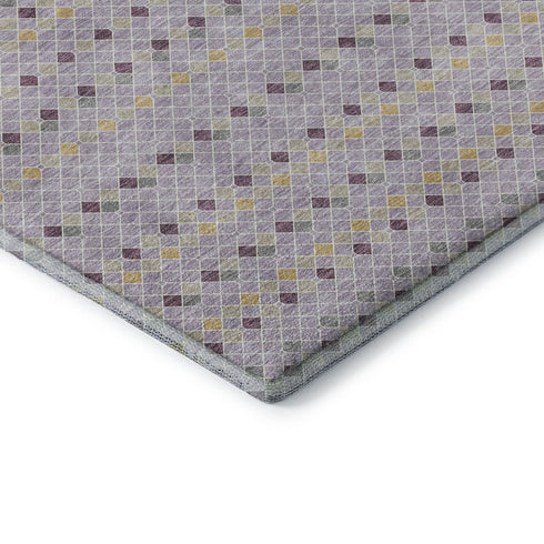 8' Lavender Gold And Gray Striped Washable Area Rug With UV Protection