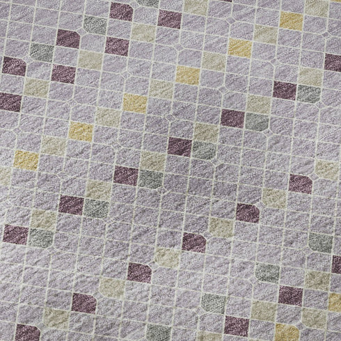 8' Lavender Gold And Gray Striped Washable Area Rug With UV Protection