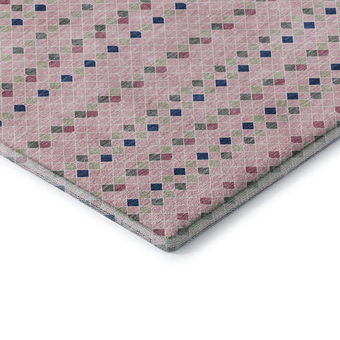 5' X 8' Pink Navy Blue And Gray Striped Washable Area Rug With UV Protection
