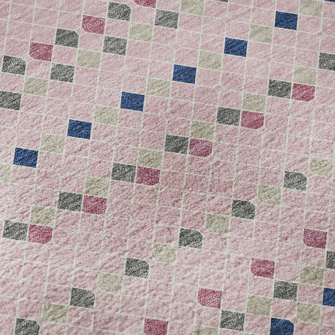 5' X 8' Pink Navy Blue And Gray Striped Washable Area Rug With UV Protection