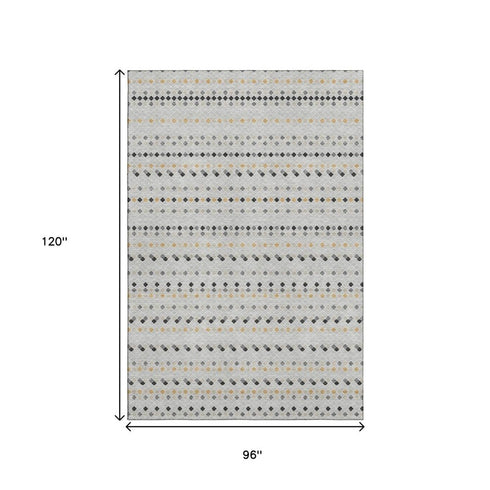 8' Silver Gray And Gold Striped Washable Area Rug With UV Protection