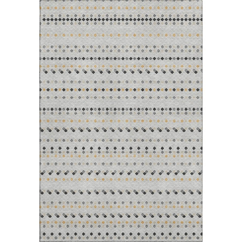 8' Silver Gray And Gold Striped Washable Area Rug With UV Protection