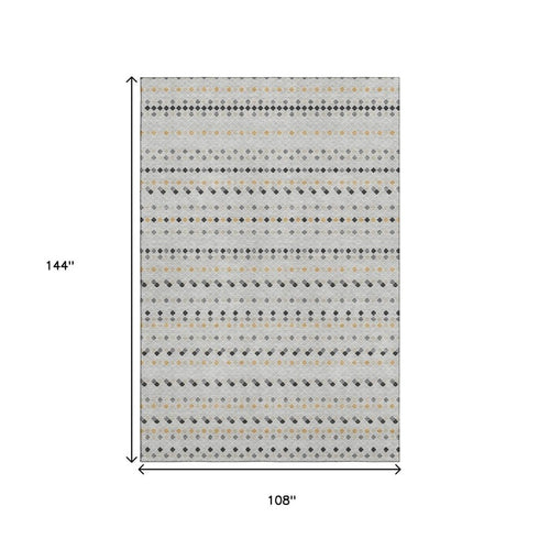 9' X 12' Silver Gray And Gold Striped Washable Area Rug With UV Protection