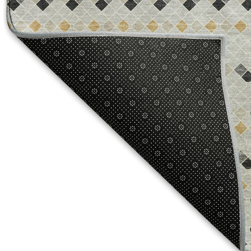 9' X 12' Silver Gray And Gold Striped Washable Area Rug With UV Protection