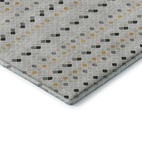 9' X 12' Silver Gray And Gold Striped Washable Area Rug With UV Protection