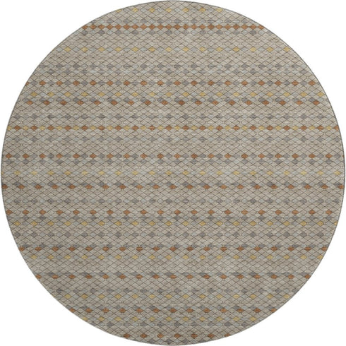 8' X 8' Taupe Copper And Gold Striped Washable Round Rug With UV Protection