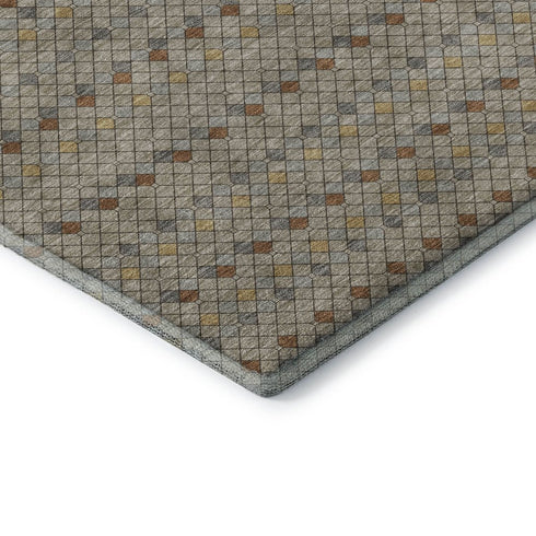 8' X 8' Taupe Copper And Gold Striped Washable Round Rug With UV Protection