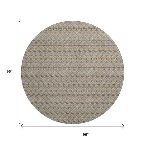 8' X 8' Taupe Copper And Gold Striped Washable Round Rug With UV Protection