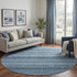 8' X 8' Denim Blue Gray And Sky Blue Striped Washable Round Rug With UV Protection