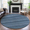 8' X 8' Denim Blue Gray And Sky Blue Striped Washable Round Rug With UV Protection
