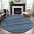 8' X 8' Denim Blue Gray And Sky Blue Striped Washable Round Rug With UV Protection
