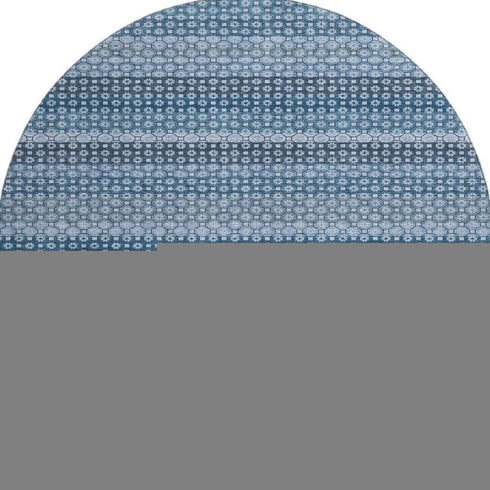 8' X 8' Denim Blue Gray And Sky Blue Striped Washable Round Rug With UV Protection