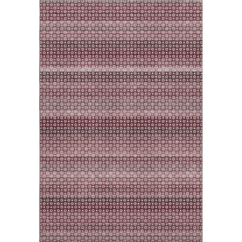 5' X 8' Burgundy Merlot And Pink Striped Washable Area Rug With UV Protection