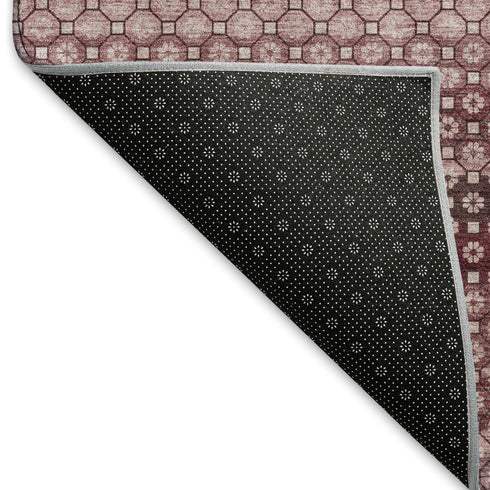 5' X 8' Burgundy Merlot And Pink Striped Washable Area Rug With UV Protection
