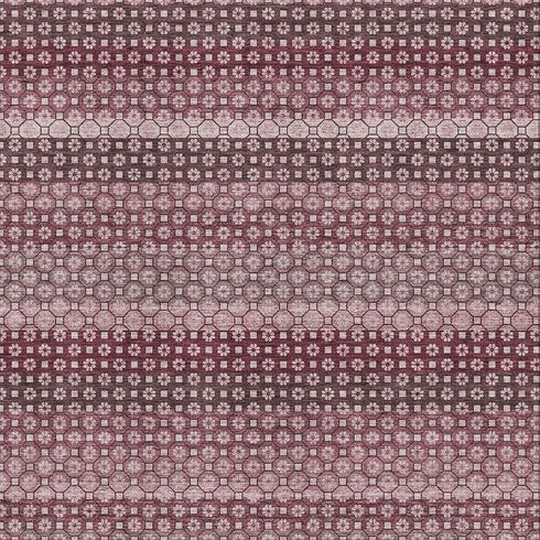5' X 8' Burgundy Merlot And Pink Striped Washable Area Rug With UV Protection